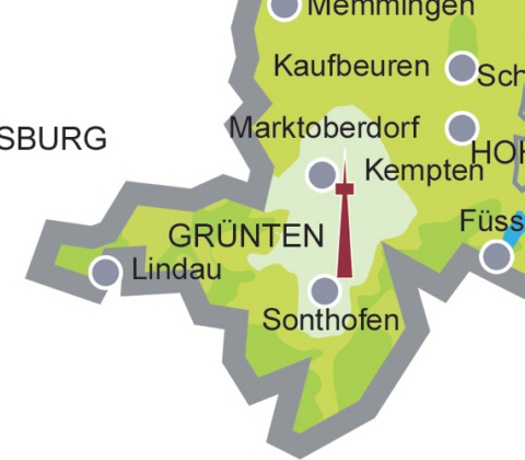 Versorgungsgebiet DVB-T in der Region Grnten / Sonthofen (Quelle: Projektbro DVB-T Bayern)