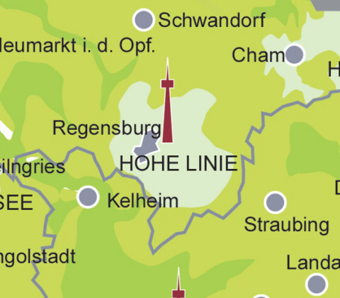 Versorgungsgebiet DVB-T in der Region Hohe Linie / Regensburg (Quelle: Projektbro DVB-T Bayern)