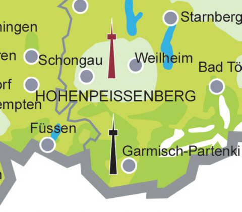 Versorgungsgebiet DVB-T in der Region Hohenpeienberg / Weilheim (Quelle: Projektbro DVB-T Bayern)