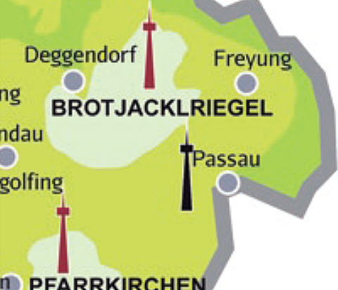 Versorgungsgebiet DVB-T in der Region Passau (Quelle: Projektbro DVB-T Bayern)