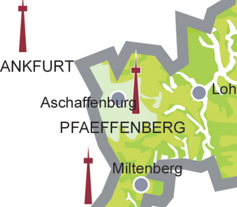Versorgungsgebiet DVB-T in der Region Pfaffenberg / Aschaffenburg (Quelle: Projektbro DVB-T Bayern)