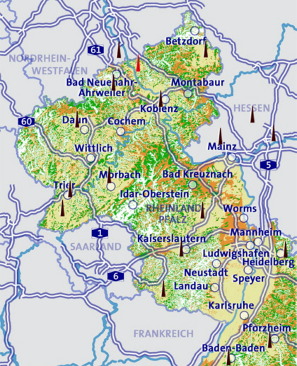 Versorgungsgebiet DVB-T Rheinland-Pfalz (Quelle: Projektbro DVB-T Sdwesten / SWR - Sdwestrundfunk Deutschland)